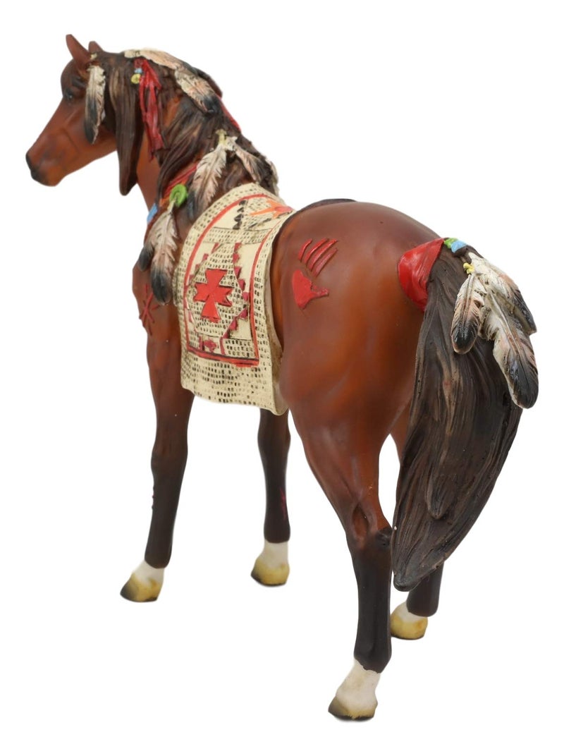 Ebros Gift Ebros Equestrian Tribal Navajo Medicine Spirit Horse with Painted Tapestry Saddle Hand Crafted Statue 9.5" Long Native American Indian Symbols Palm Feathers Stallion Animal Decor Sculpture - Image 5